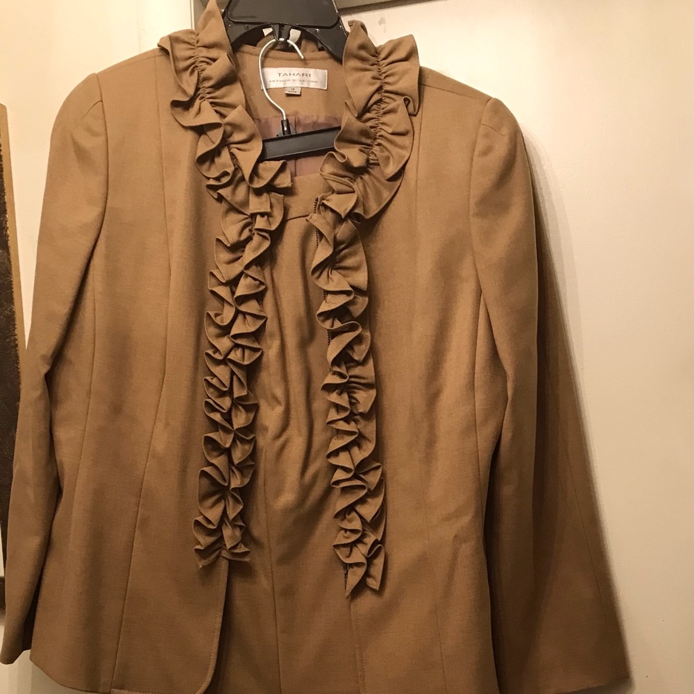Tahari pantsuit; gold/tan colored  Size 16